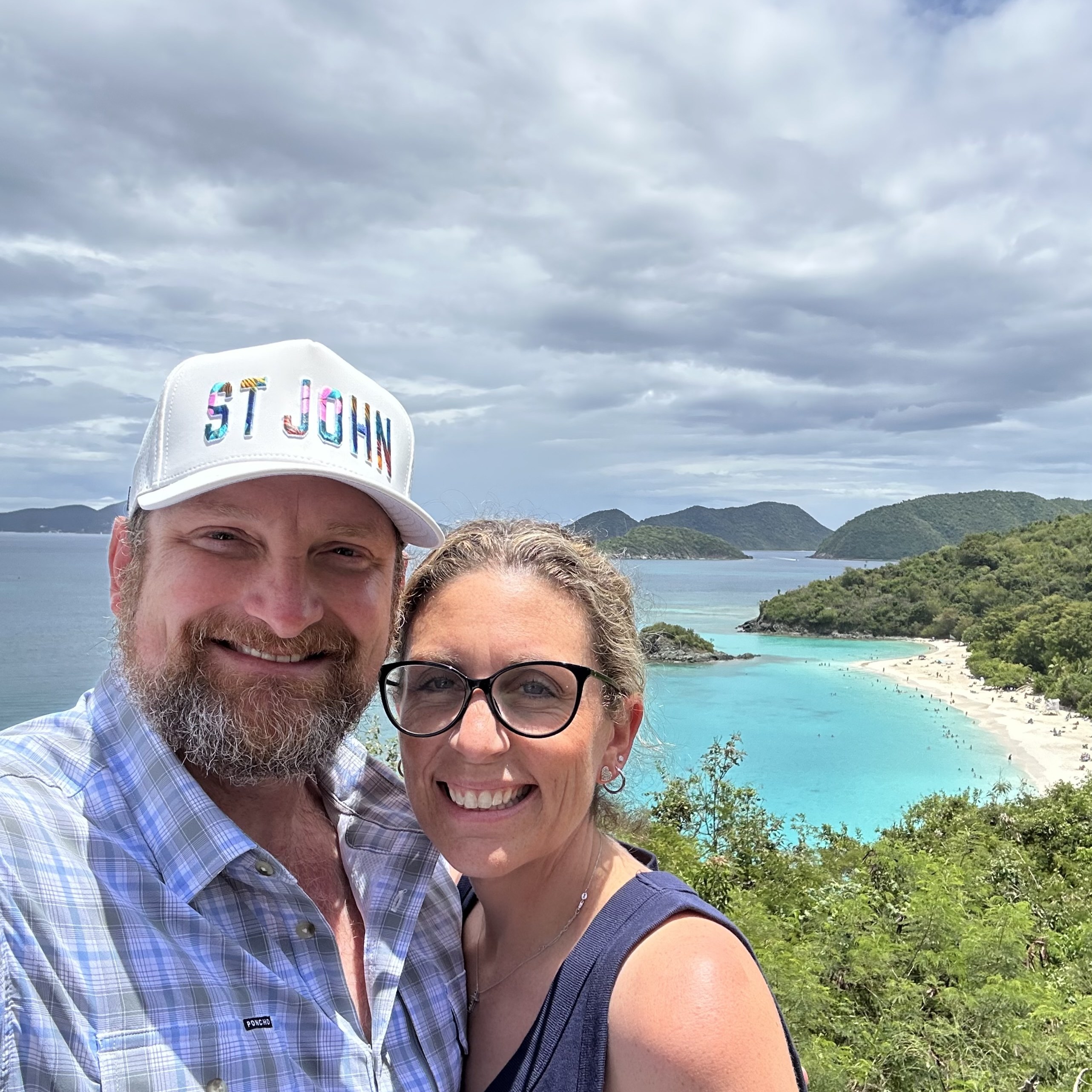Dr. Olendorf and his wife overlooking Trunk Bay